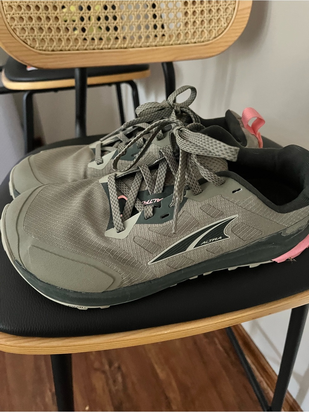 Altra Women's Olive Trail Runners with Pink Heel Tab